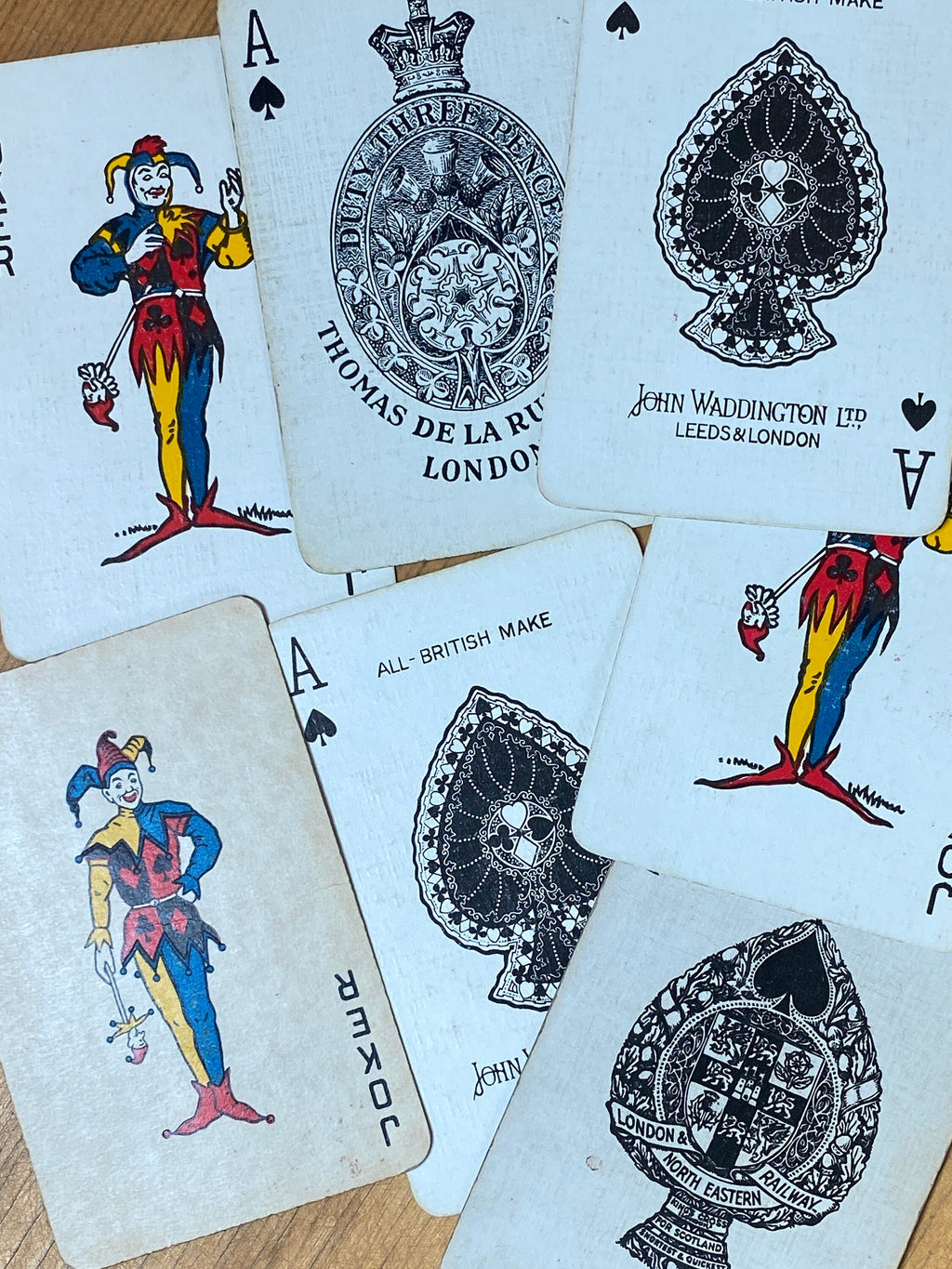 Greeting Cards made with vintage playing cards, Joker card and Decorative Ace