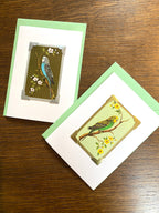 Vintage Budgie Playing Card Greeting Card: Handmade Retro Bird Art