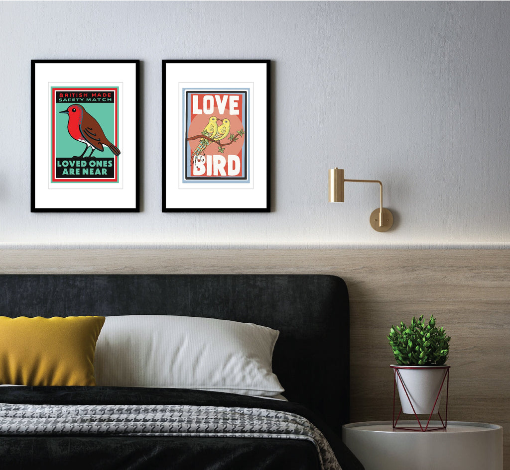 Robin Redbreast art print: Inspired by vintage matchbox labels, A4 unframed print