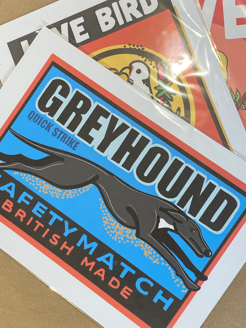 Vintage style Greyhound Art Print, Inspired by vintage matchbox labels, A4, Unframed