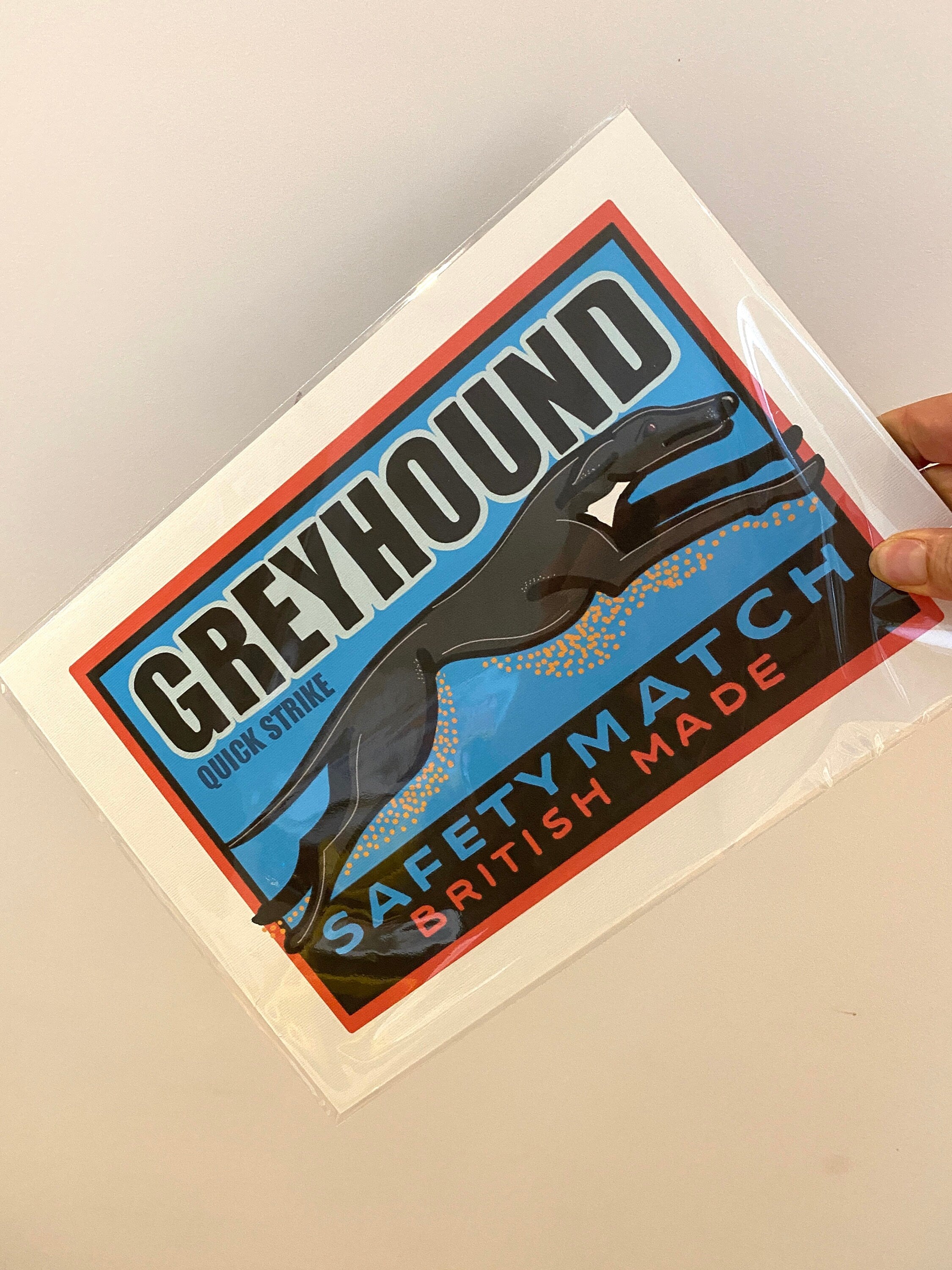 Vintage style Greyhound Art Print, Inspired by vintage matchbox labels, A4, Unframed