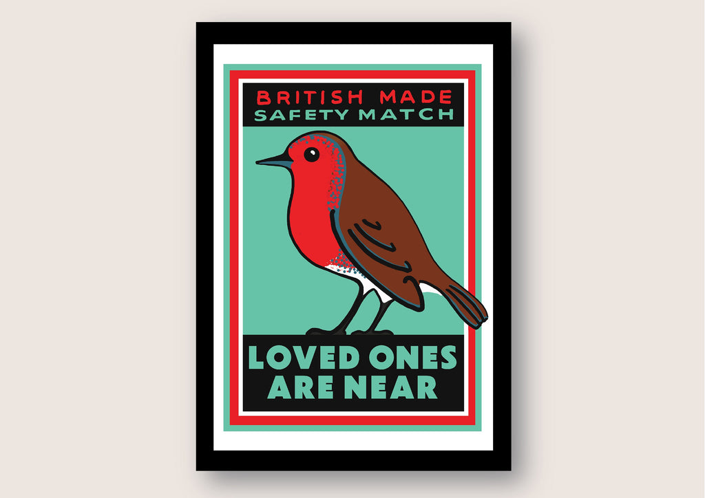 Robin Redbreast art print: Inspired by vintage matchbox labels, A4 unframed print