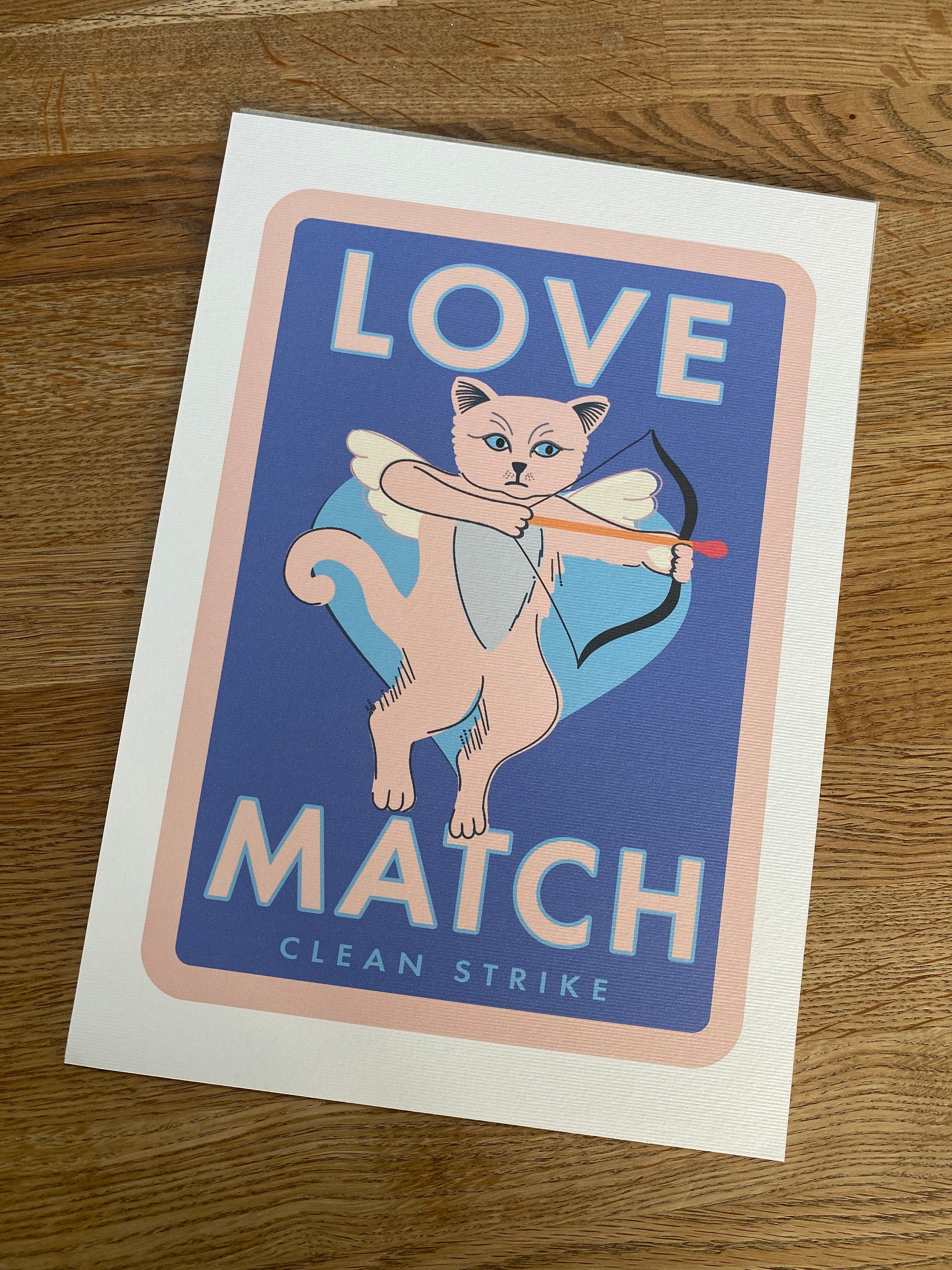 Love match art print: Inspired by vintage matchbox labels, A4 unframed print