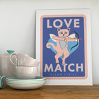 Love match art print: Inspired by vintage matchbox labels, A4 unframed print
