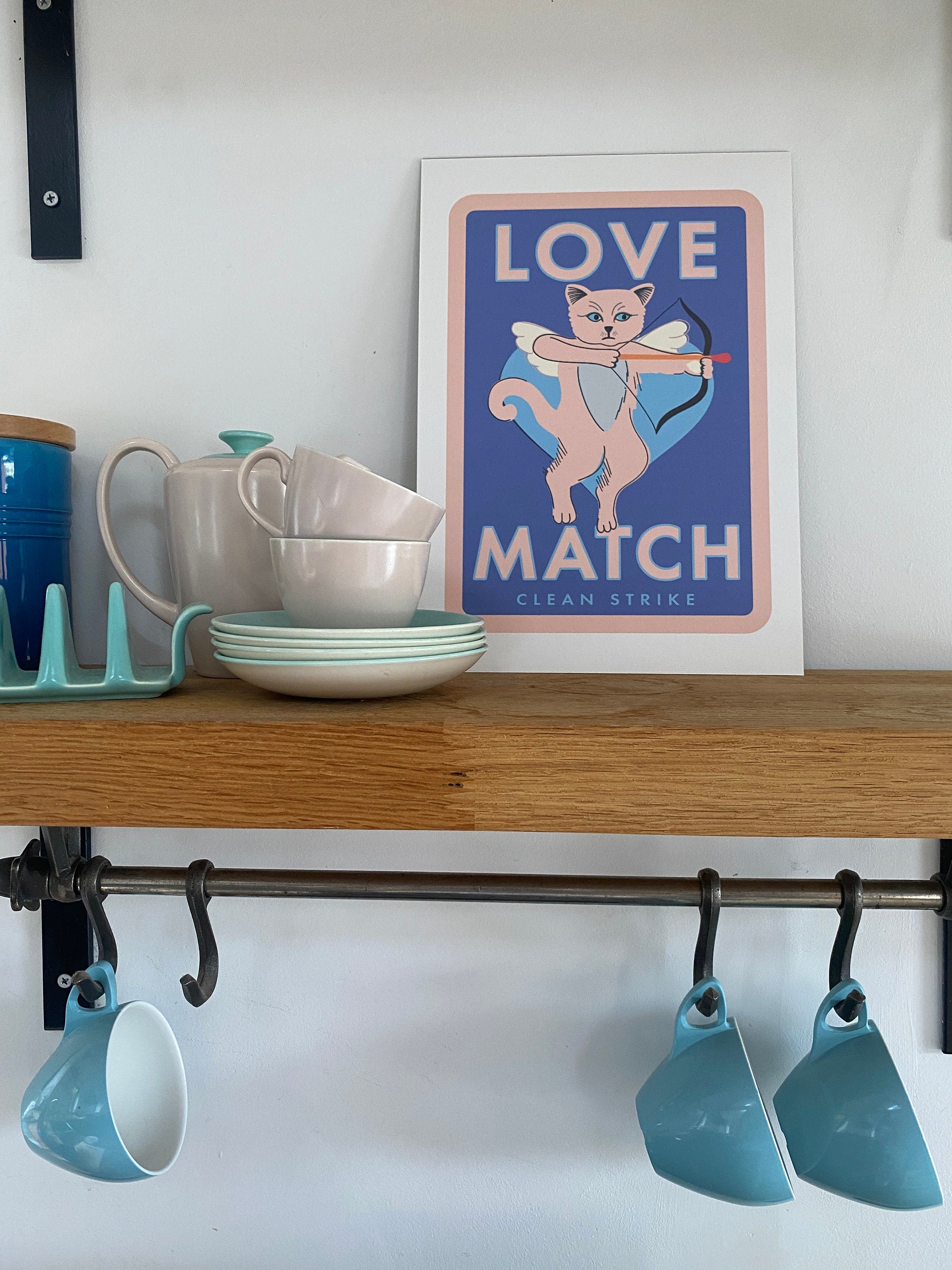 Love match art print: Inspired by vintage matchbox labels, A4 unframed print