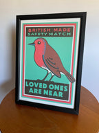 Robin Redbreast art print: Inspired by vintage matchbox labels, A4 unframed print