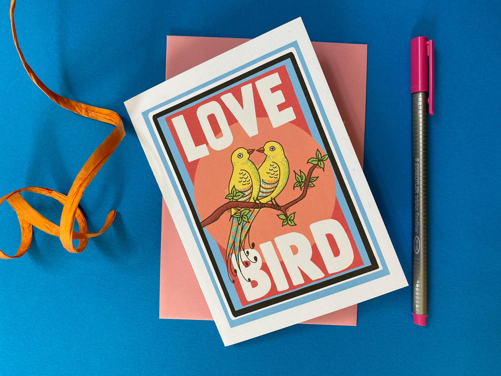 Love Bird Greeting Card: Quirky Recycled Card with Envelope