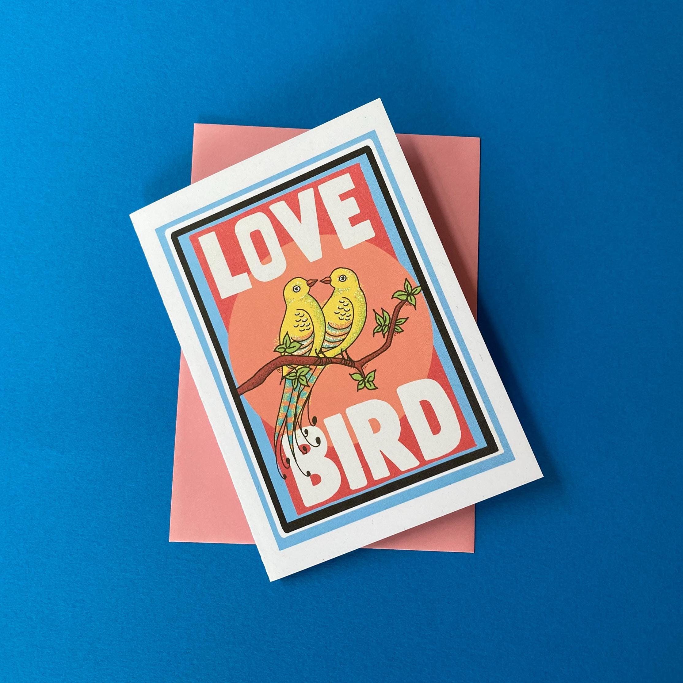 Love Bird Greeting Card: Quirky Recycled Card with Envelope