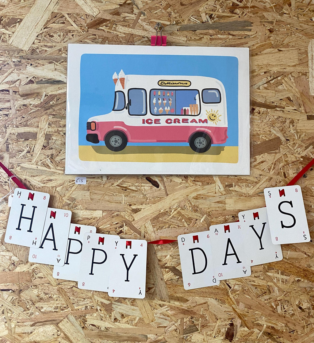 Retro Ice Cream Van Print: Soft pastel seaside colours, Summer Vibes (A4 Unframed)