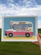 Retro Ice Cream Van Print: Soft pastel seaside colours, Summer Vibes (A4 Unframed)