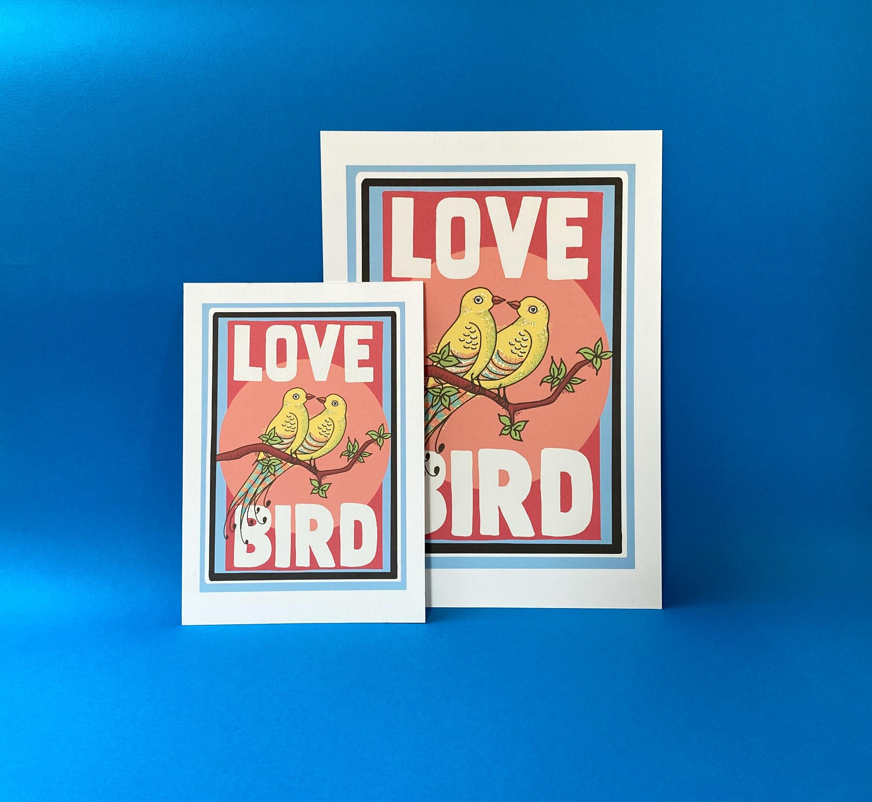 Vintage Style Love Bird Art Print: Retro Wall Decor, A4/A5 Size