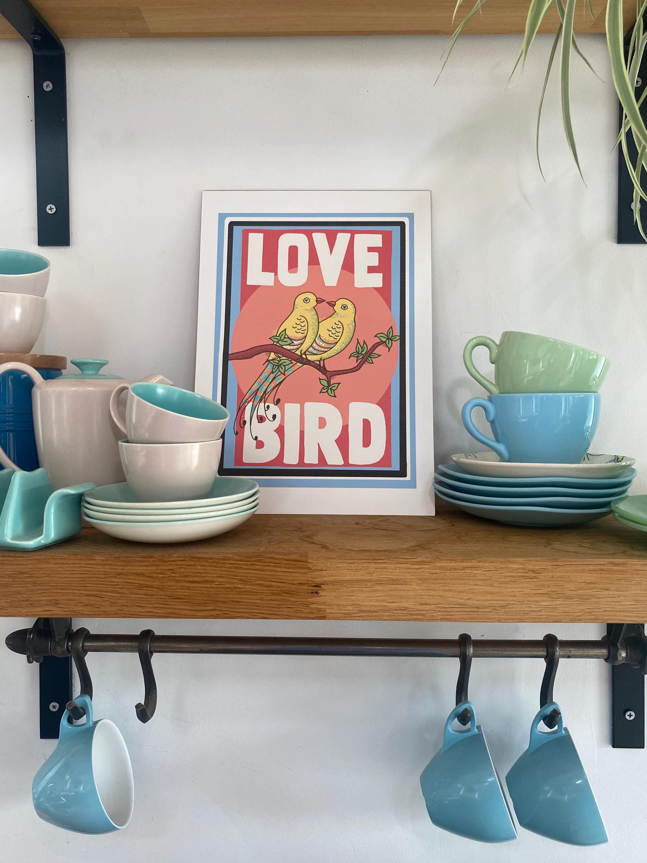 Vintage Style Love Bird Art Print: Retro Wall Decor, A4/A5 Size