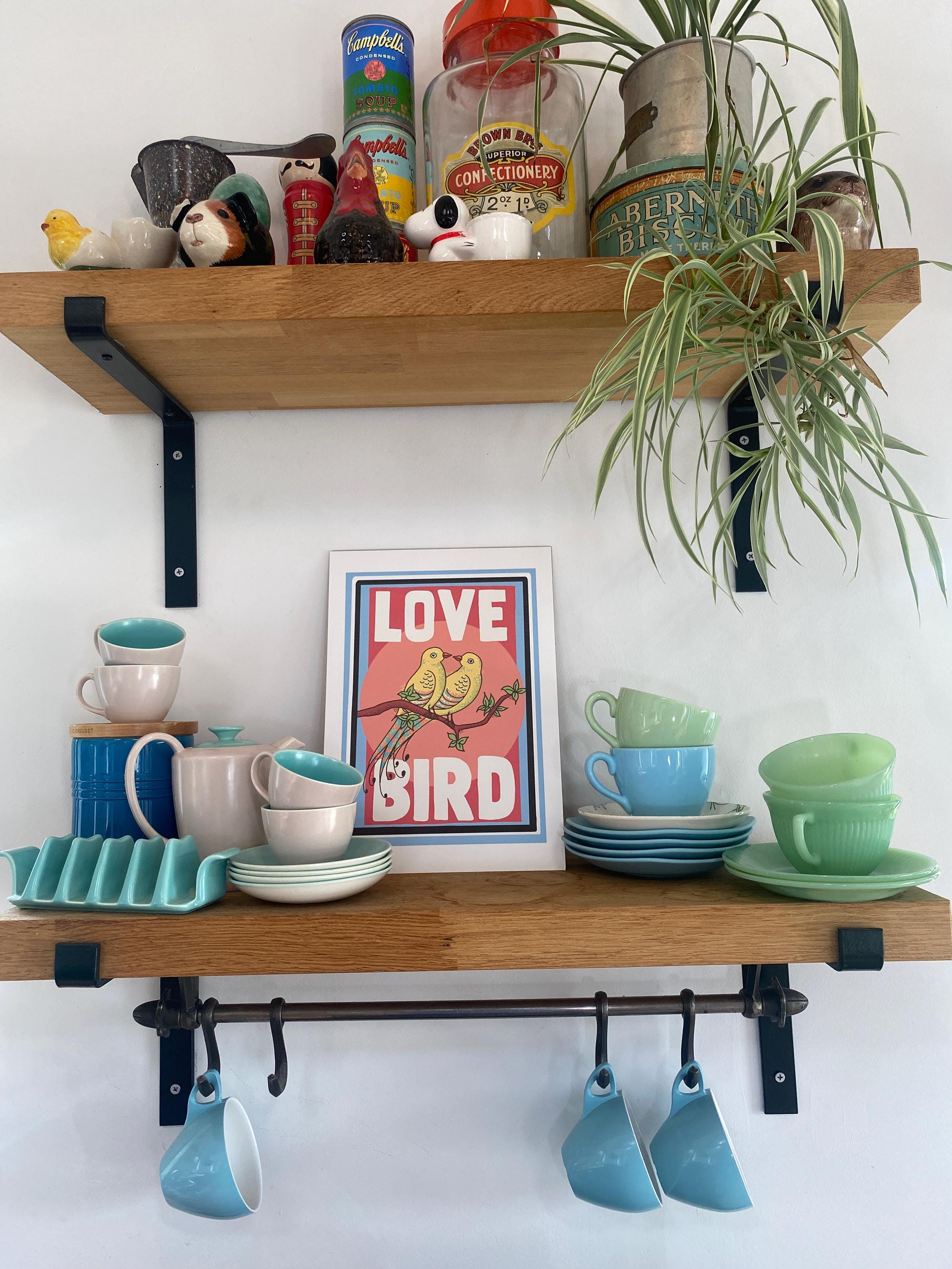 Vintage Style Love Bird Art Print: Retro Wall Decor, A4/A5 Size