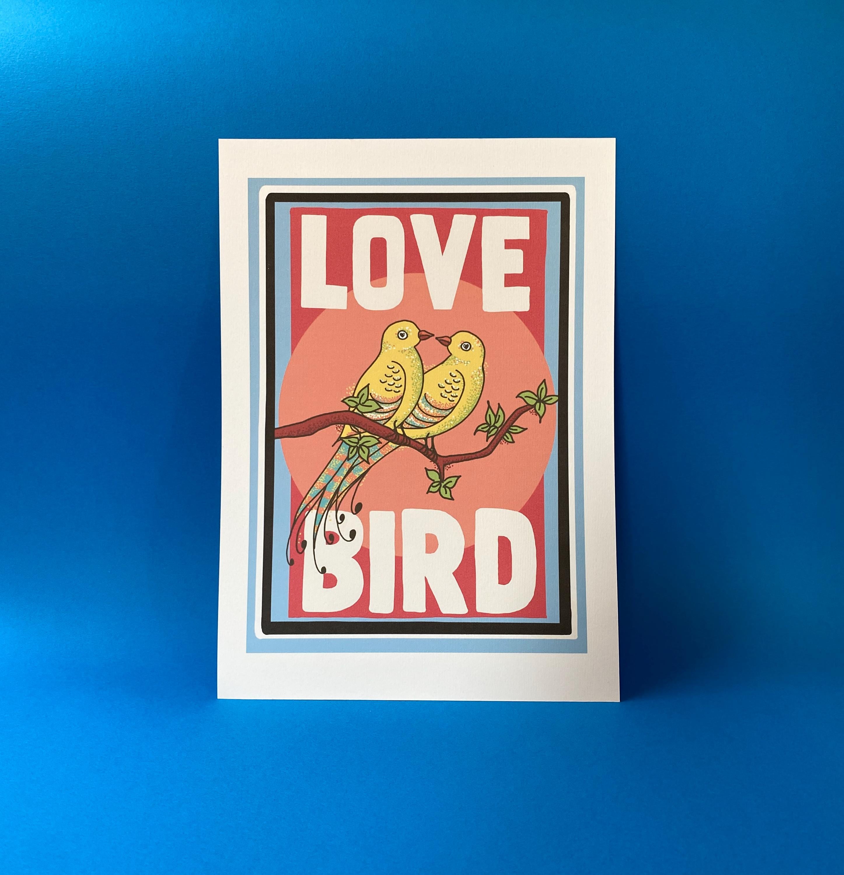 Vintage Style Love Bird Art Print: Retro Wall Decor, A4/A5 Size