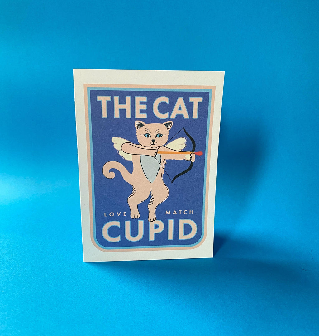 Cat Birthday Card featuring a Quirky Cat Cupid, Love note