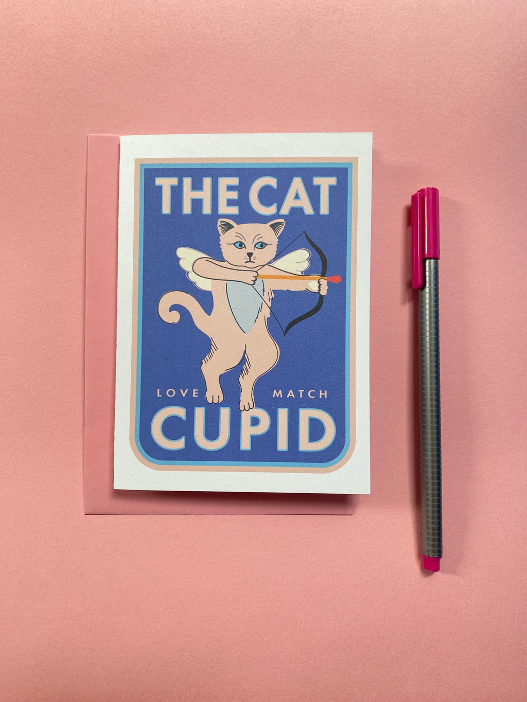 Cat Birthday Card featuring a Quirky Cat Cupid, Love note