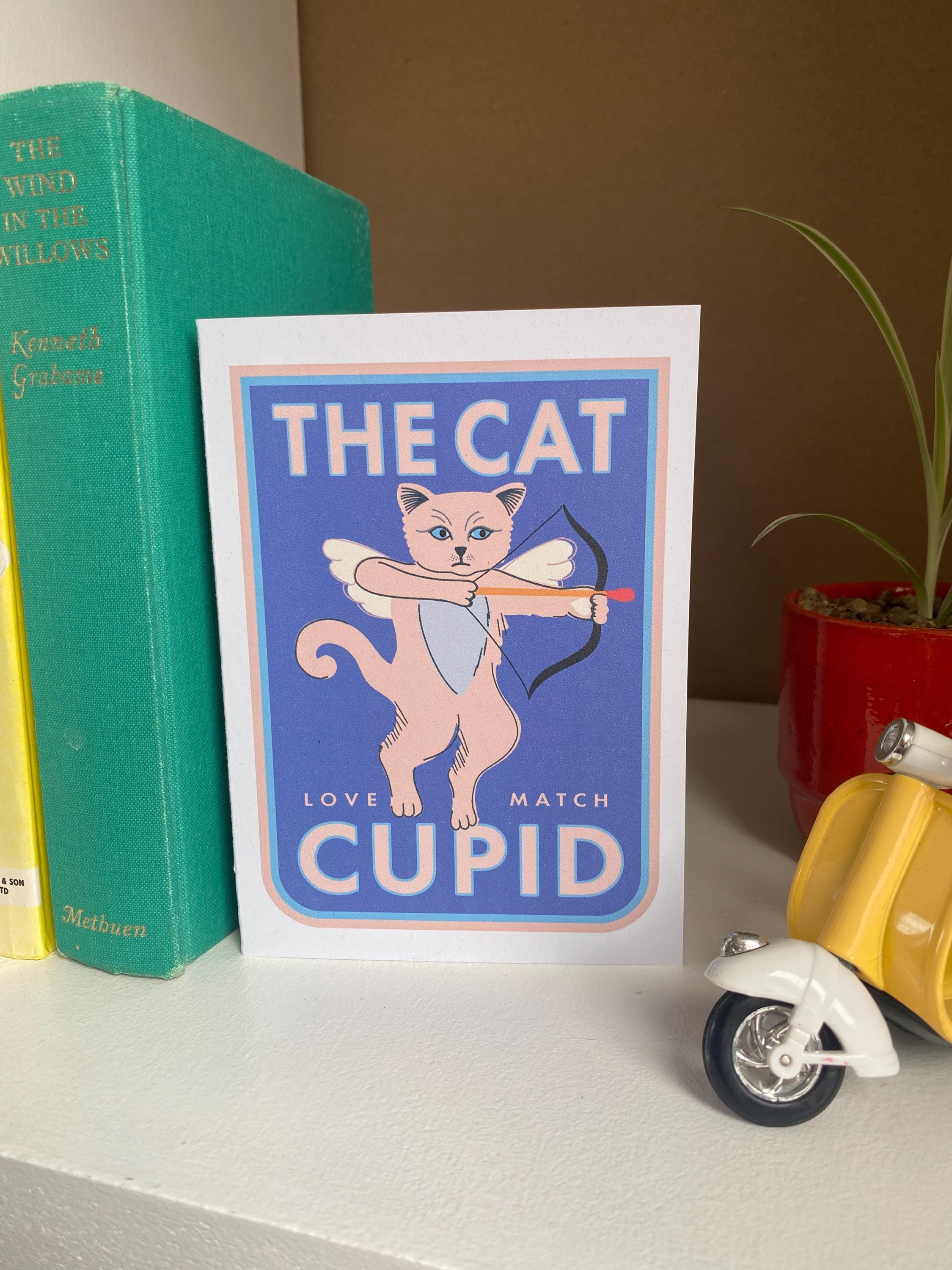 Cat Birthday Card featuring a Quirky Cat Cupid, Love note