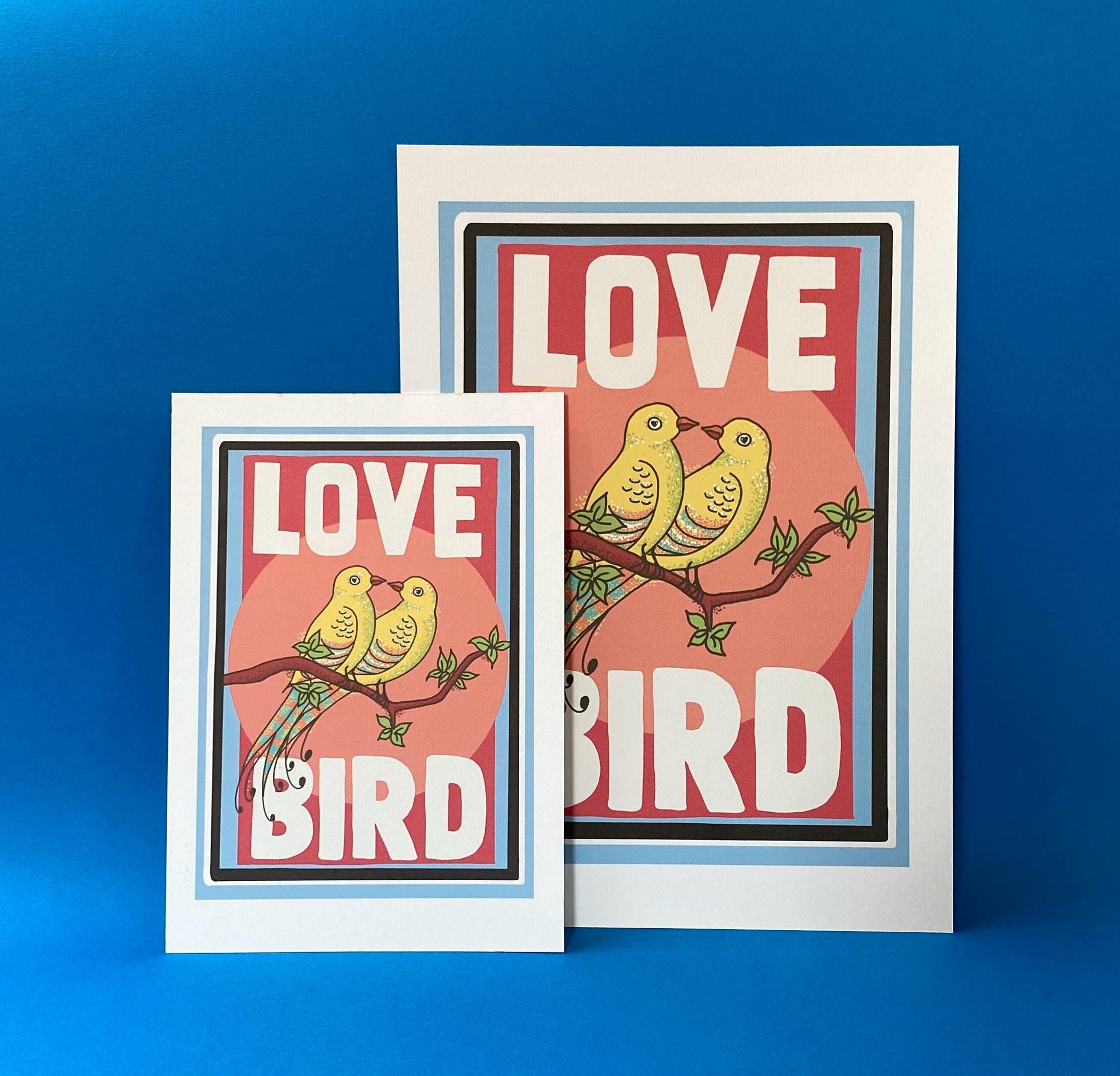 Vintage Style Love Bird Art Print: Retro Wall Decor, A4/A5 Size