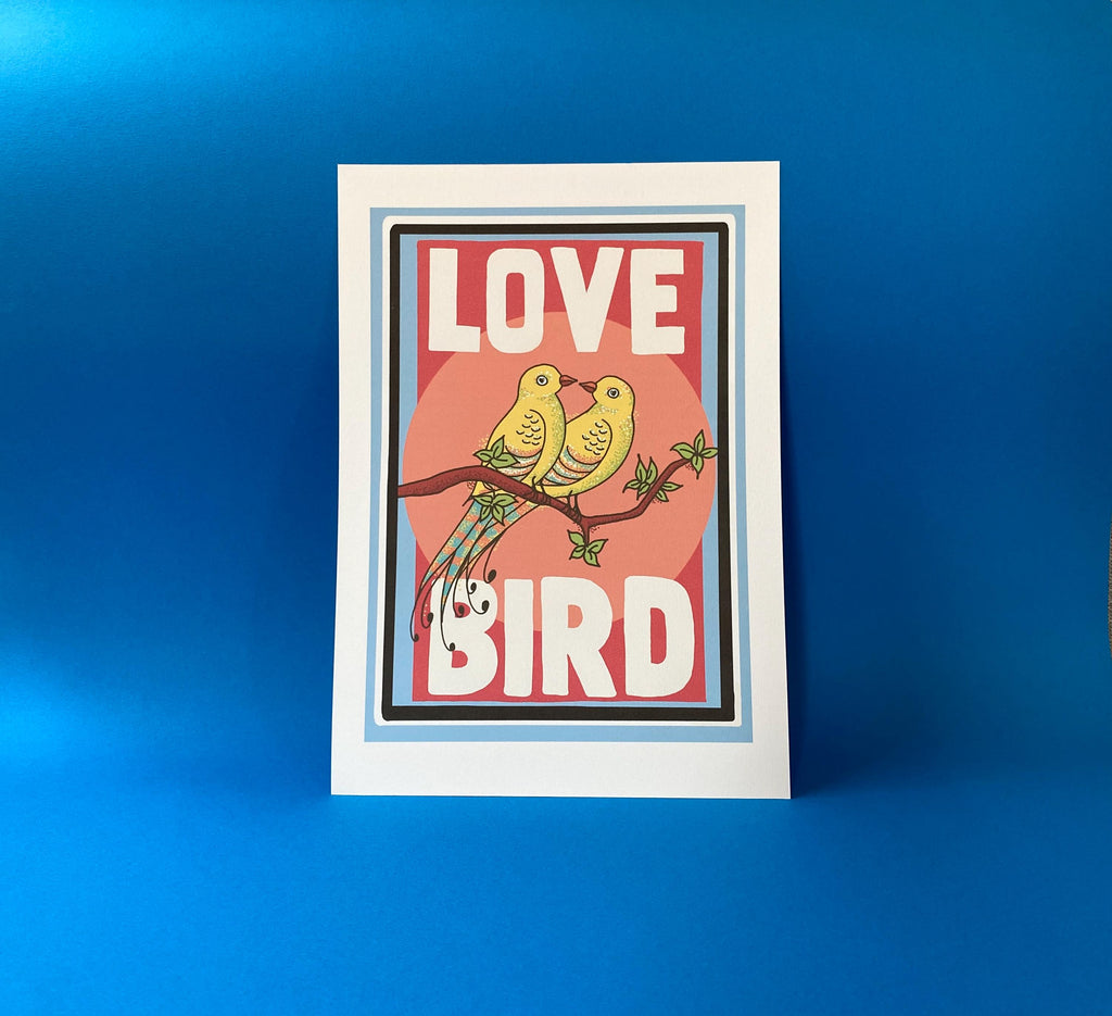 Vintage Style Love Bird Art Print: Retro Wall Decor, A4/A5 Size