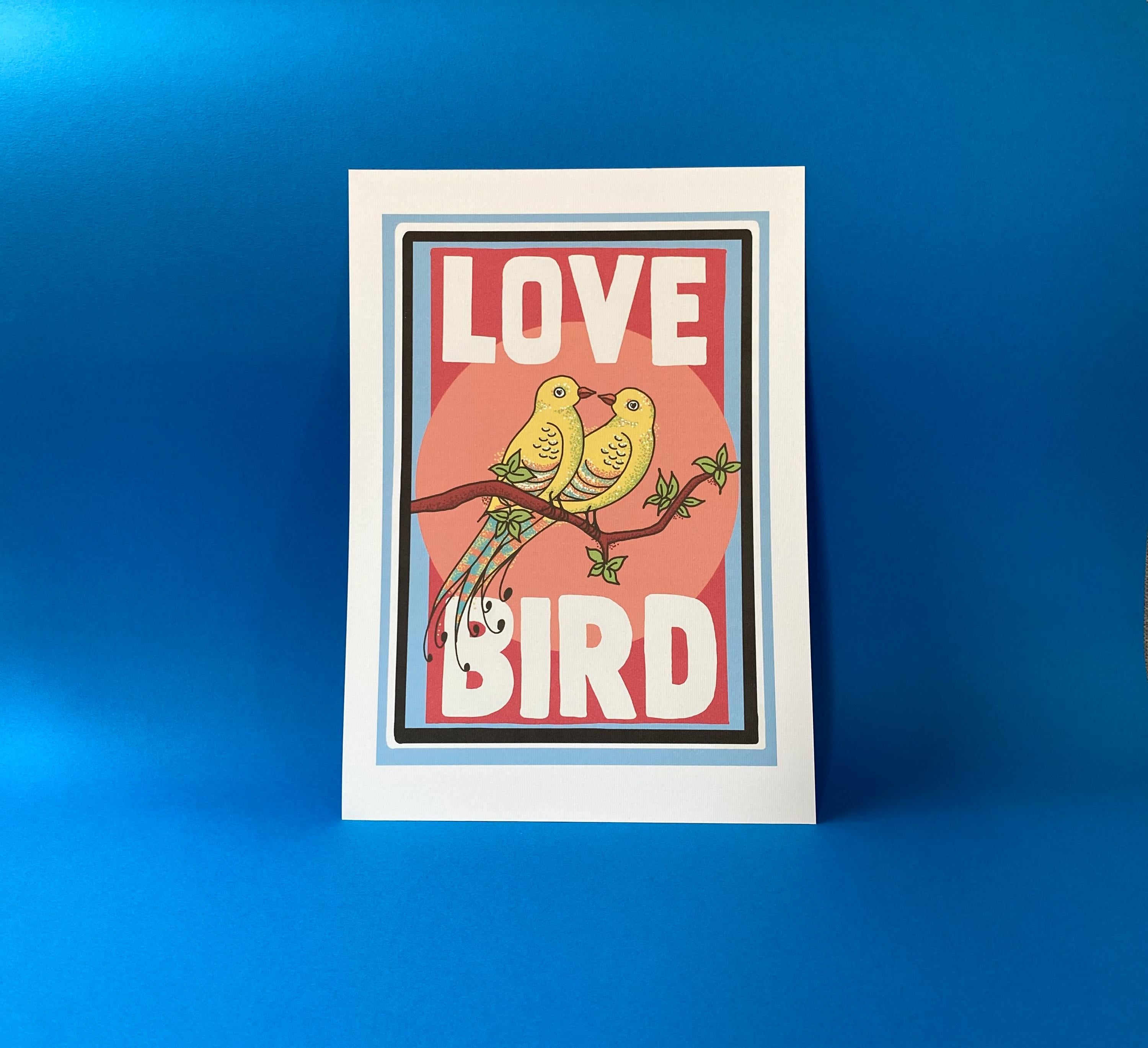 Vintage Style Love Bird Art Print: Retro Wall Decor, A4/A5 Size
