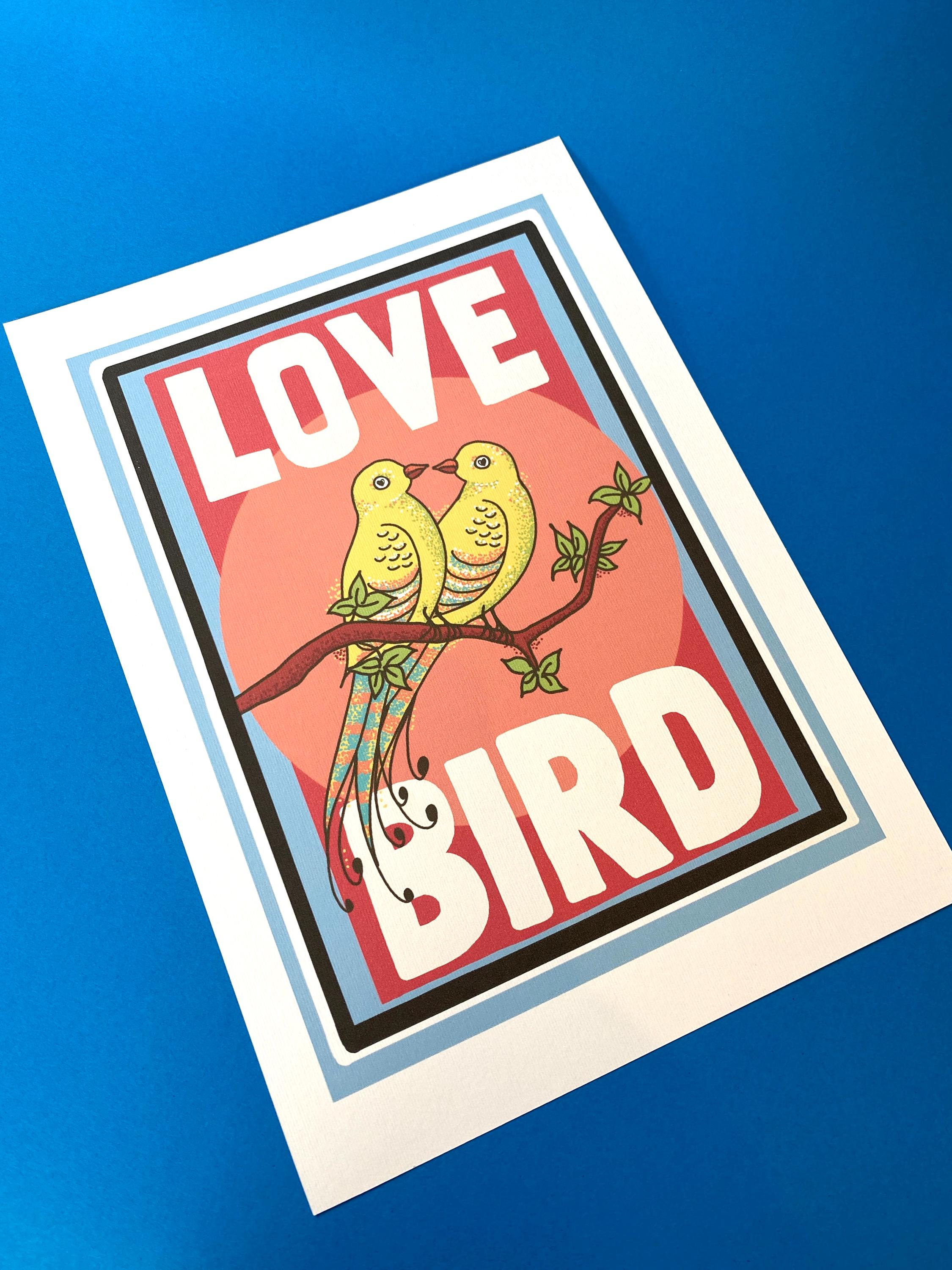 Vintage Style Love Bird Art Print: Retro Wall Decor, A4/A5 Size