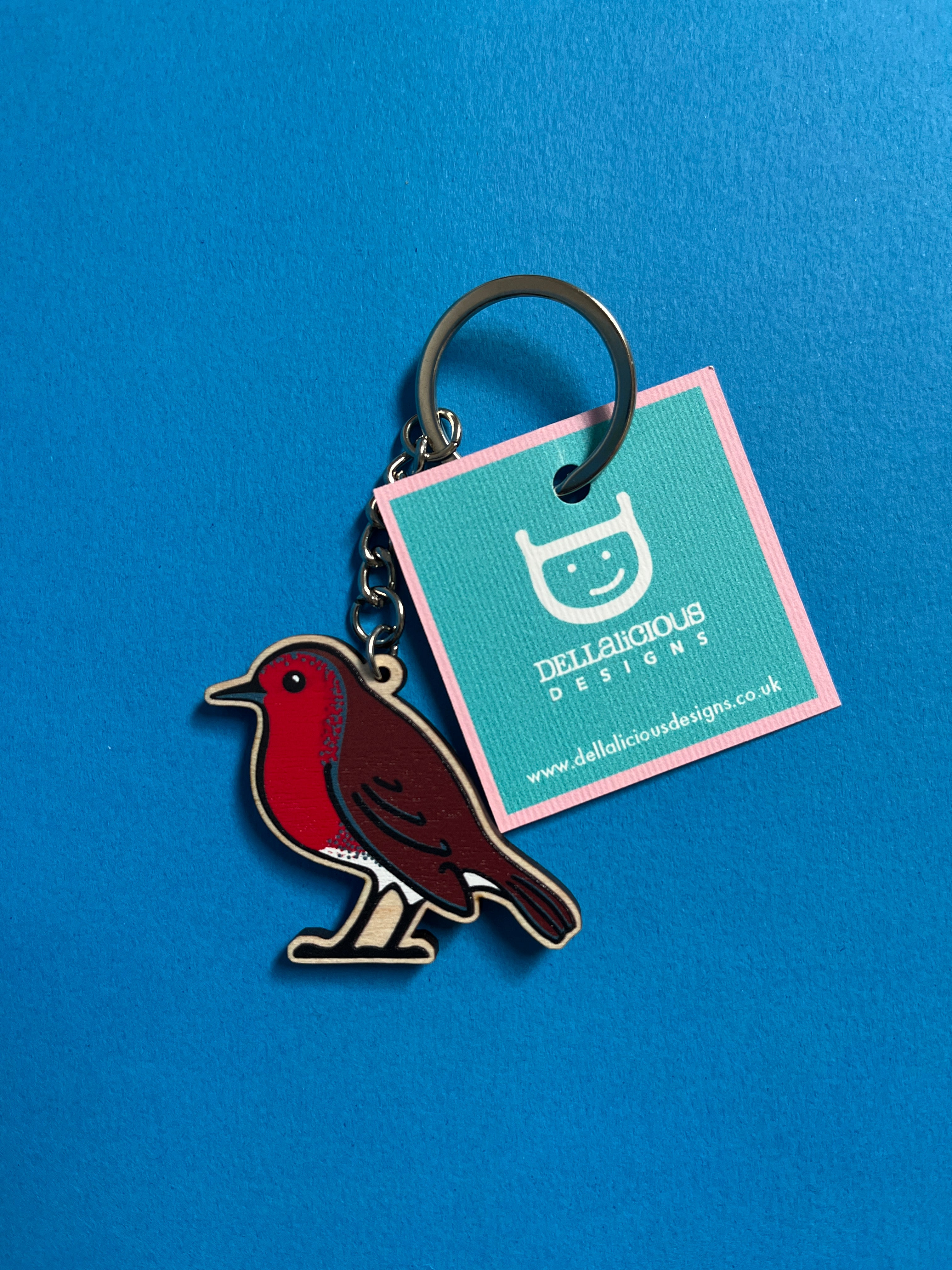 Robin Wooden Keyring – Vintage Style Illustrated Design