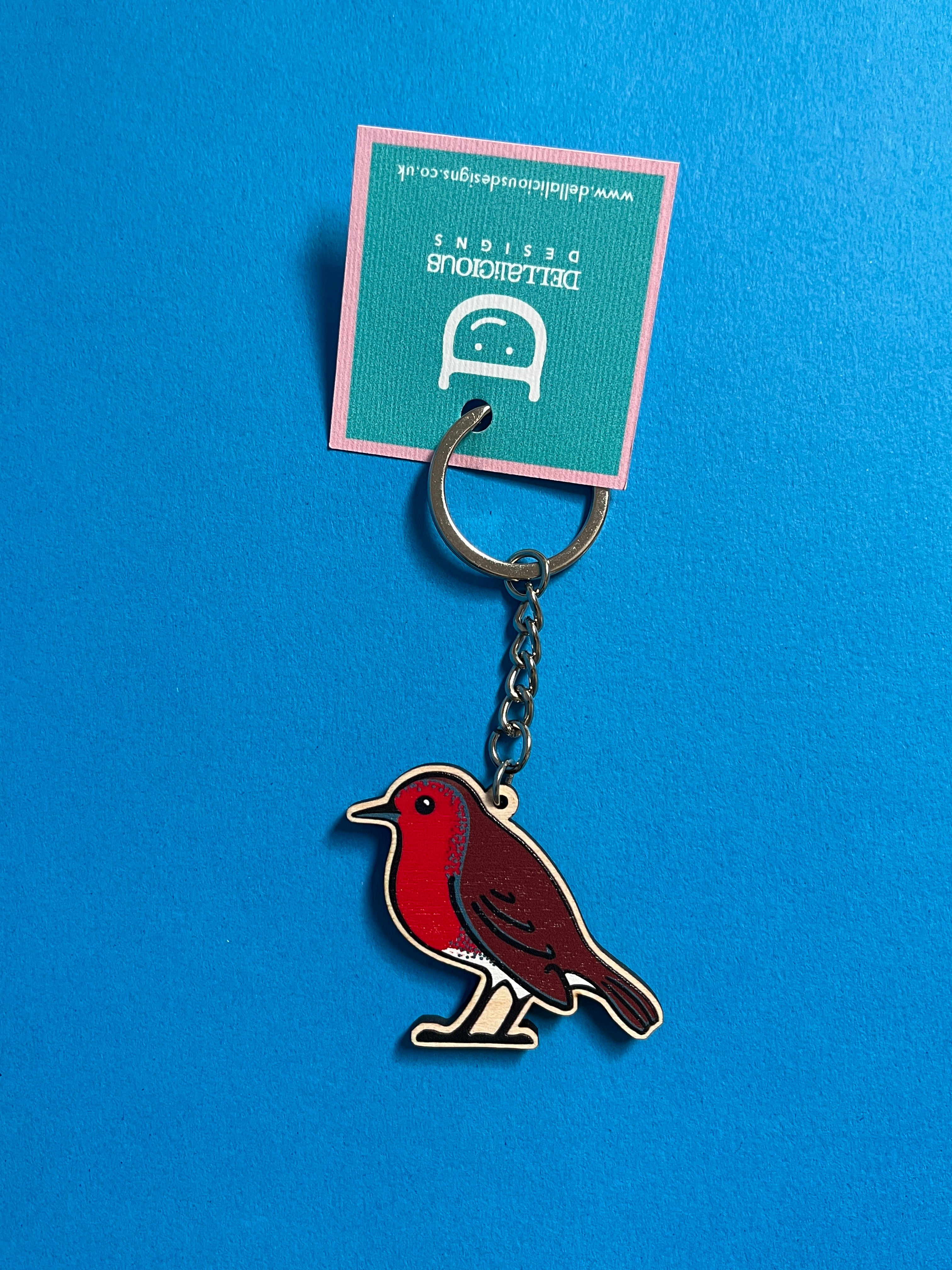 Robin Wooden Keyring – Vintage Style Illustrated Design